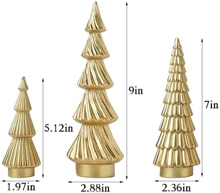 FESTGLOX Gold Christmas Tree Decor, Small Resin Christmas Tree Figurines