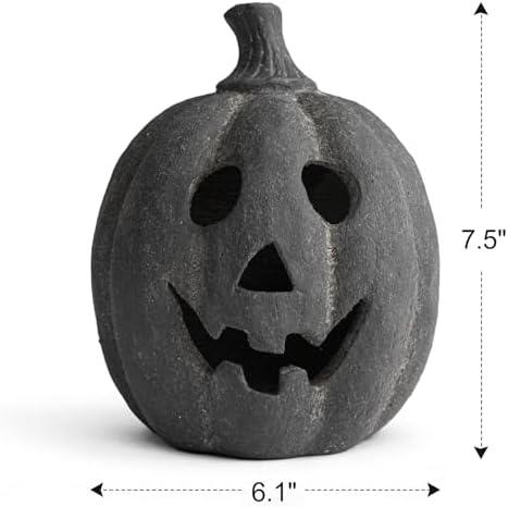 Halloween Decorations - Black Handmade Terracotta Jack O Lantern Pumpkin