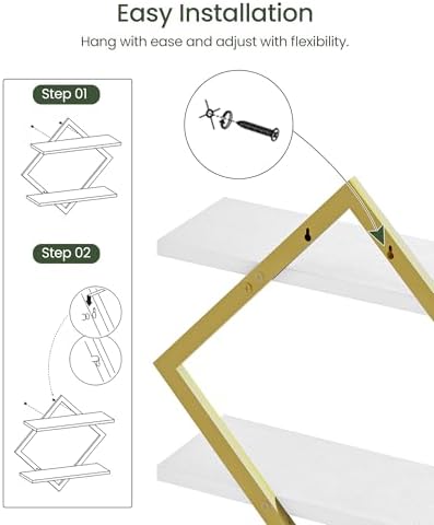 CHOEZON Floating Shelves for Wall, Set of 2 Wall Mounted Shelves, 2-Tier Hanging Shelves, for Living Room, Bedroom