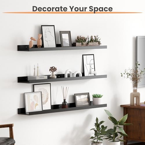 upsimples Floating Shelves for Wall Decor and Storage, Black, 6Pcs 35.5''