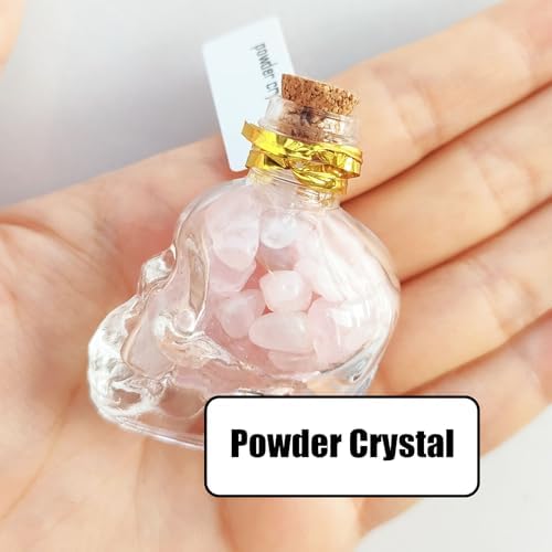 24Pcs Crystals and Healing MINI Stones with Skull Spell Jars-Crystal Chakra Stones Cute Glass Bottle-Healing Crystals