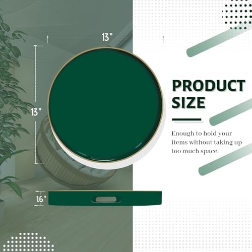 MAONAME 13" Dark Green Decorative Tray, Round Serving Tray with Handles