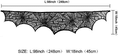 OurWarm Halloween Mantle Scarf, Lace Black Spider Web Fireplace Cover Decor
