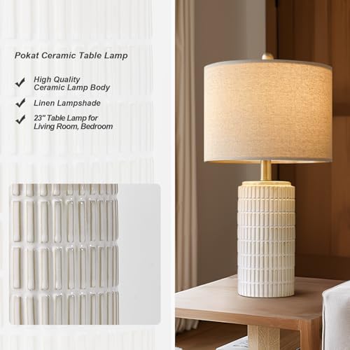 PoKat 23'' Bedside Table Lamp for Bedroom Nightstands, Modern Ceramic Decor