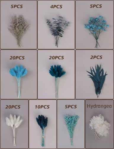 Dried Wild Flower Craft Kit, Bouquet Supplies Mixed Dried Flowers. (Blue)
