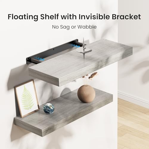 Amada 15.7" Floating Shelves for Wall Decor & Storage, Set of 3, Gray