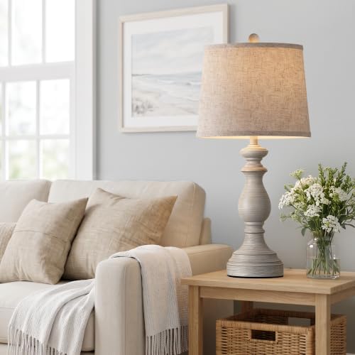 PARTPHONER Traditional Table Lamp Set of 2, Rustic Farmhouse Table Lamps for Living Room Bedroom, 27" Bedside Desk