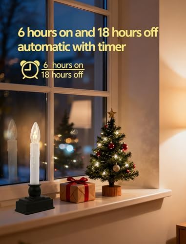 4Pk Christmas Window Candle Light 8.5In Battery Operated Candle with Timer