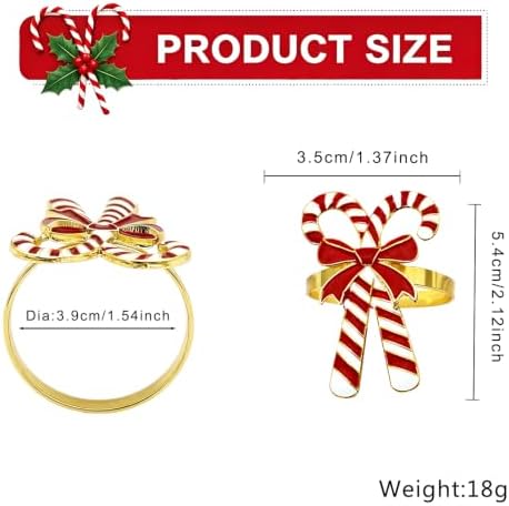 Christmas Candy Cane Napkin Ring Set of 6 for New Year Table Decor