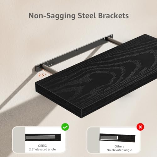 QEEIG Bathroom Long Floating Shelves for Wall (Black, Set of 2, 23.6")