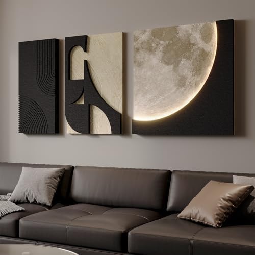 3D LED Wall Art with Moon Design, Lighted Abstract Wall Decor Set, 3 Piece