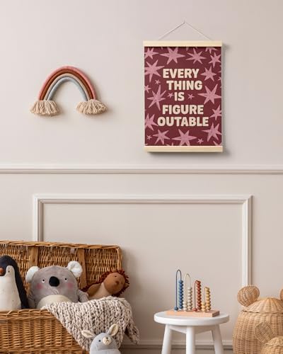 FGFK Everything Is Figureoutable Inspirational Wall Art Poster Hanger Frame, Retro Red and Pink Star Positive