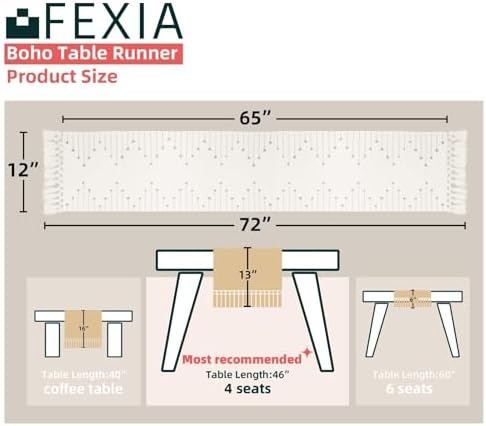 FEXIA Boho Table Runner for Home Decor 12x72 Rustic Macrame Decoration