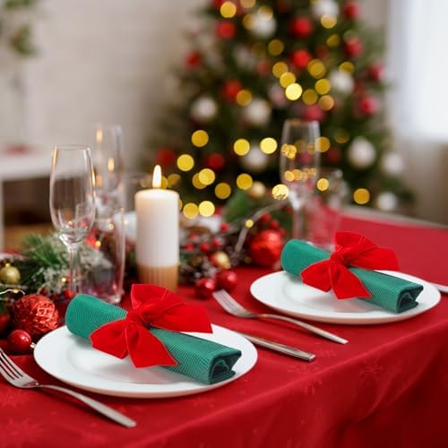 KPOSIYA Christmas Napkin Rings Set of 8, Red Bow Napkin Holder 3.5x3.5 in