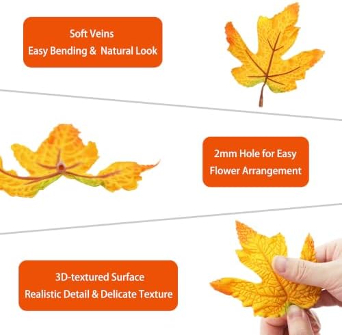 100 Pcs Artificial Maple Leaves Bulk (Small-Leaf Orange Red‌)
