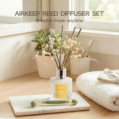 Airkeep Reed Diffuser Set,3.38 fl oz (100 ml) - Coconut Vanilla Oil Diffusers with 8 Reed Sticks, Home Fragrance Reed