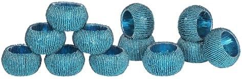Teal Napkin Ring, Napkin Rings Set of 12, Beaded Napkin Holders, Fall Napkin Rings Bulk for Christmas Party Decoration, Dinning Table, Everyday, Family Gatherings - Set Your Table with Style - Teal