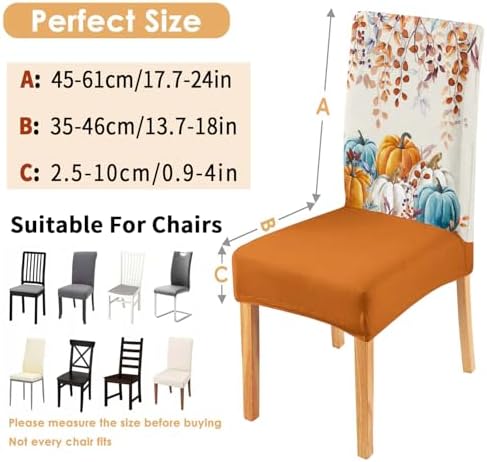 Fall Chair Covers Set of 6,Thanksgiving Parsons Chair slipcovers,Fall Pumpkin Kitchen Dining Room Decor Chair Seat Cover Protectors(Orange Pumpkin,6 Pack)