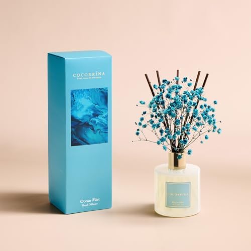 COCORRÍNA Reed Diffuser - Ocean Mist 6.7 Fl.oz Reed Diffuser Set with Sticks & Preserved Baby's Breath, Reed Diffuser