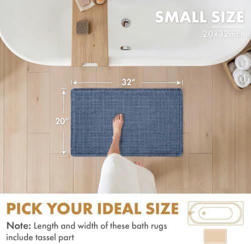 MIULEE Set of 2 Waffle Bathroom Rugs Boho Bath Mat Blue 20x32 Inch