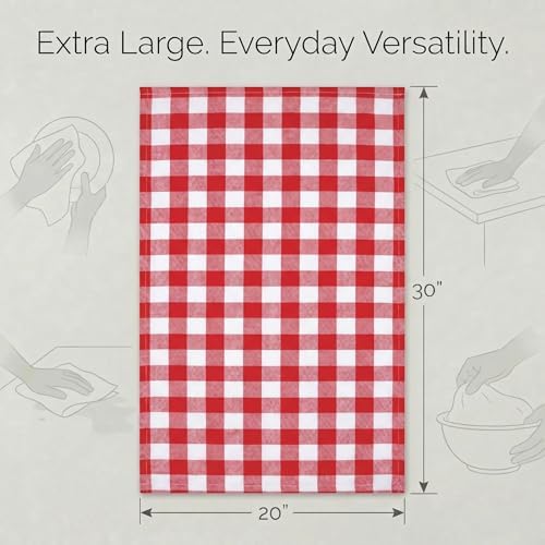 Urban Villa Kitchen Towels Cotton Dish Towels 20”x30” (Set of 6) Red