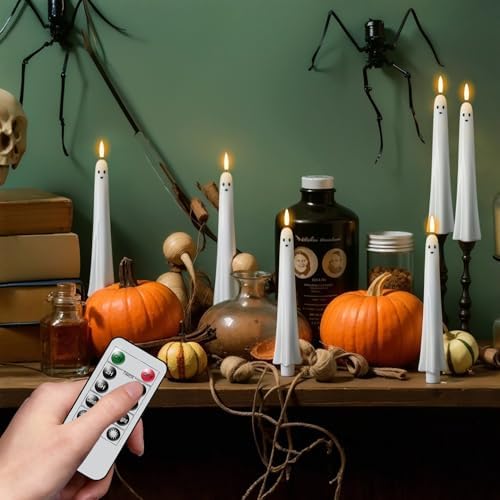 Halloween Ghost Flameless Taper Candles Flickering Remote Timer