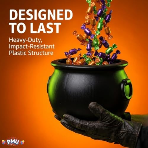 PMU Halloween Cauldron 10" Witch Plastic Cauldron bowl Black, For Halloween Décor