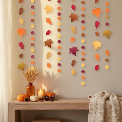 Cheerland Fall Leaf Garlands Thanksgiving Party Decorations Maple Banner Backdrop Hanging Decor Streamer for Woody Birthday Classroom Picnic Wedding Baby Shower Autumn Harvest Woodland Party Supplies