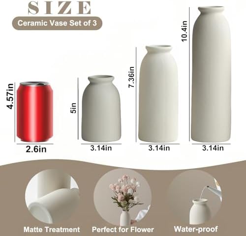 Ceramic Vase Set-3 / L Beige / 10.3 Inch