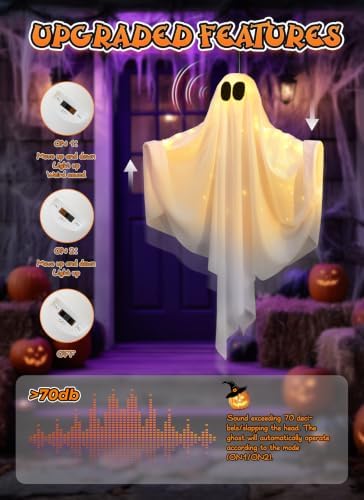 Brightown Halloween Hanging Light up Ghost Decoration, Warm White