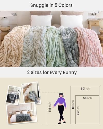 Ultra Soft Cozy Faux Fur Throw Blanket, Fuzzy Plush Thick Bubble Blanket, Luxury Fluffy Blanket for Couch, Sofa