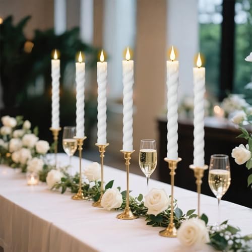 White Flameless Taper Candles Battery Operated with Remote Timer
