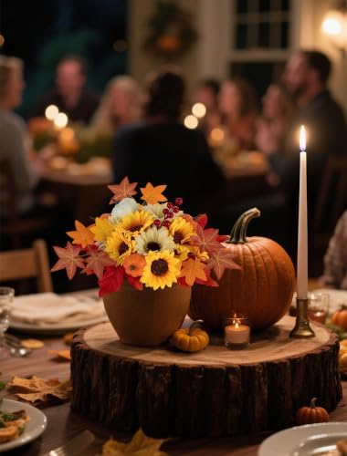 BLOSMON Fall Flowers Artificial for Table Decorations, 2 Pcs, Orange
