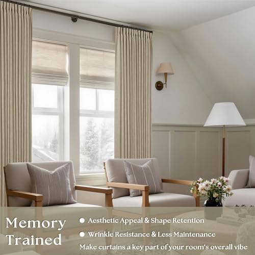 Greige 80 Inches Long Pinch Pleat Light Filtering Linen Window Curtains