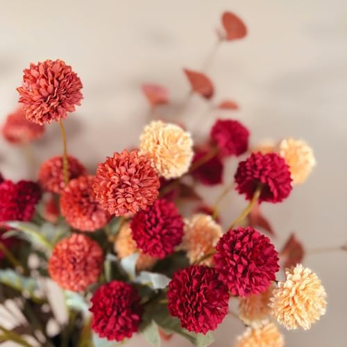 Faux Fall Flowers, Burnt Orange Artificial Floral Stems For Vase