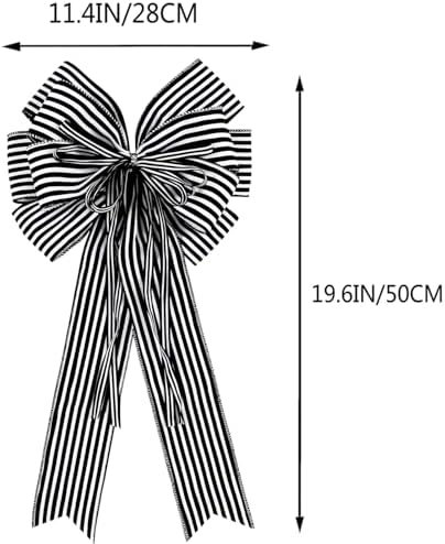Hongsome 2 Pack Black White Stripe Halloween Fall Bows for Wreaths,12”x20”Black and White Christmas Decorations Bow for Tree Topper Gothic Spooky Holiday Birthday Party Wall Home Front Door