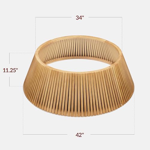 Best Choice Products Christmas Tree Collar, Solid Wood Slatted Tree Skirt Holiday Accessory for Home - Natural