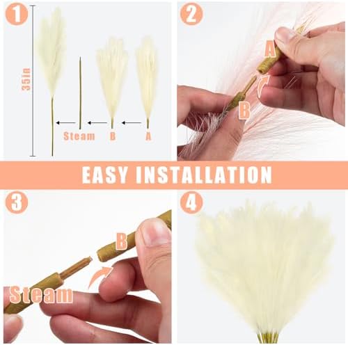 obbsie 8PCS Beige Faux Pampas Grass Decor, 35" Fluffy Floor Vase Filler