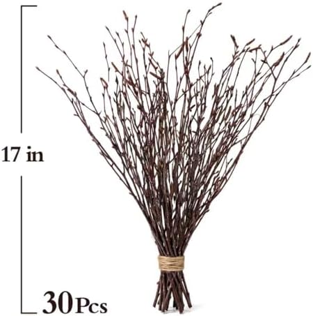 Natural Birch Branches, 30 Pcs Dried Twigs and Branches for Vases, 17" Tall Real Wood Sticks for Floor Vase Filler, Boho Rustic Home Decor, Wedding Centerpieces Arrangement