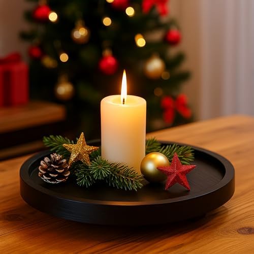 Black Round Decorative Wooden Tray for Bathroom Counter Table Trays Decor