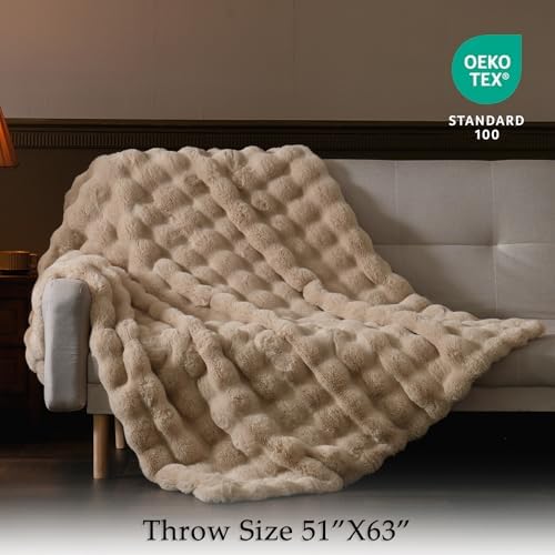 BENVWE Faux Fur Throw Blanket for Couch - Thickened Fluffy Soft Bubble Blanket for Living Room Home Decor - Fathers Day