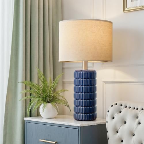Seealle 23" Modern Ceramic Table Lamps Set of 2, Lamps for Bedroom, Blue