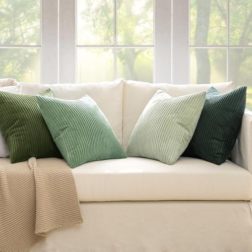 MIULEE Soft Corduroy Decorative Throw Pillow Covers Forest Green 22x22