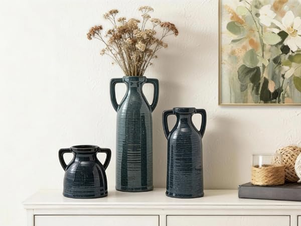 Rustic Vases Set for Flower Centerpieces Pampas Grass / 105-blue / Set of 3