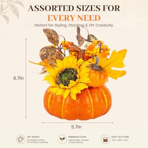DomeStar Pumpkin Decor, Fall Centerpieces for Tables, Artificial Pumpkins