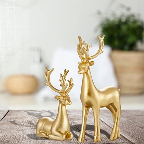 Christmas Decorative Gift 2PCS Deer Sculpture 3D Geometric Deer Ornaments Used to Set Off The Festive Atmosphere Fireplace Dining Table Living Room Decoration (Gold Smooth)