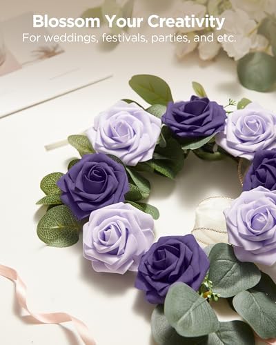 InnoGear Fake Roses 50 Pcs Dusty Purple Flowers Artificial Faux Foam Floral