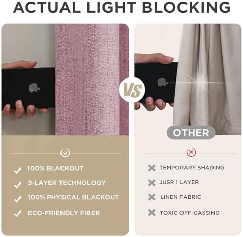 Joydeco Blackout Curtains for Bedroom - 100% Light Blocking 2 Panels Set Pink Drapes 66" W x 90" L, Thermal Insulated