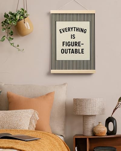 FGFK Everything Is Figureoutable Positive Affirmations Wall Art Poster Hanger Frame, Retro Black Inspirational Canvas