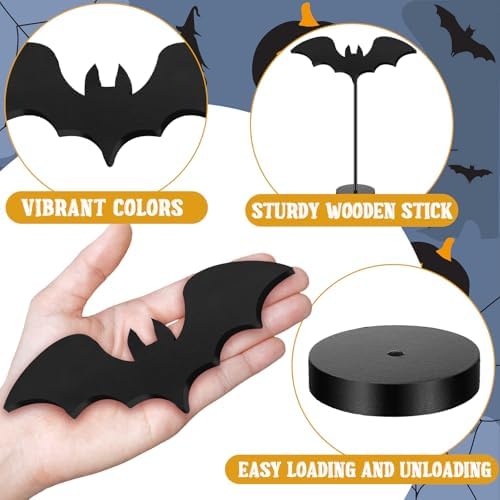 Geetery 6 Pieces Halloween Table Decorations Wood Bat Decor, Black